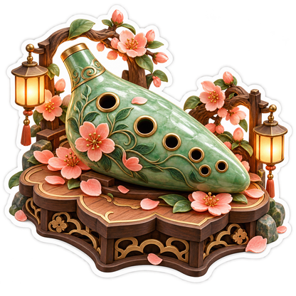 Green Ocarina on Lantern Blossom Platform Vinyl Decal Stickers