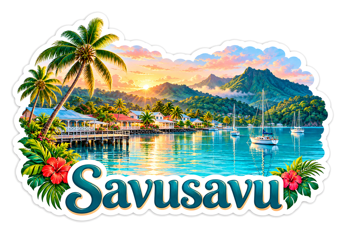 Savusavu Sunset Harbor Travel Art Vinyl Decal Stickers