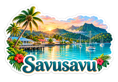 Savusavu Sunset Harbor Travel Art Vinyl Decal Stickers