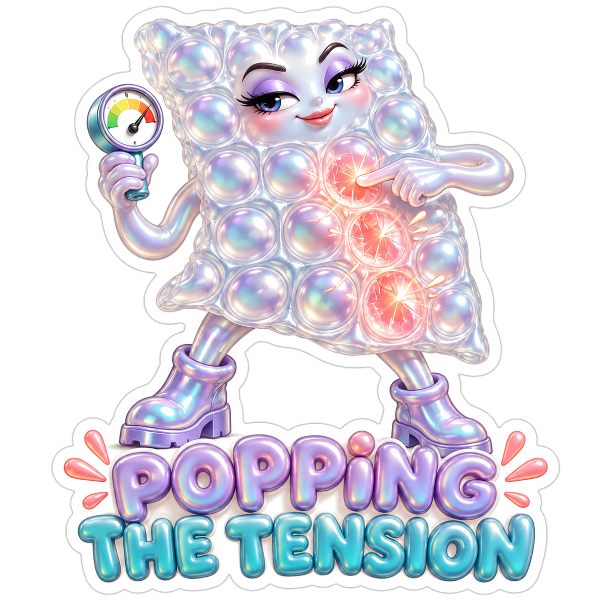 Pearlescent Bubble Wrap Character with a Gauge Vinyl Decal Stickers