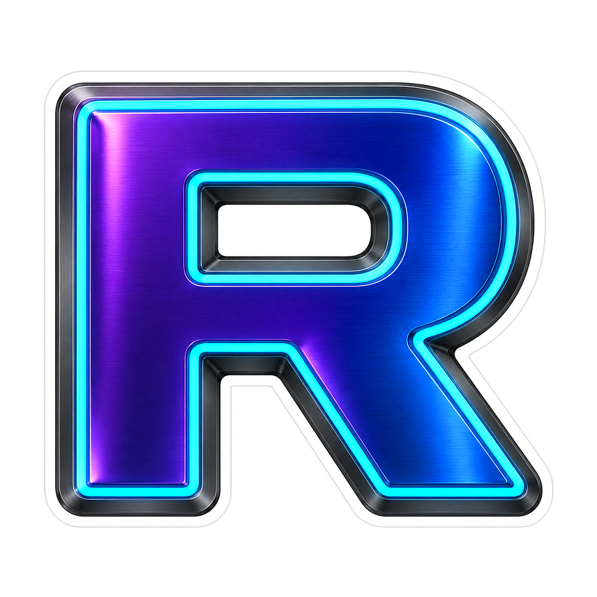 Blue Purple Cyan Outline Letter R Art Vinyl Decal Stickers