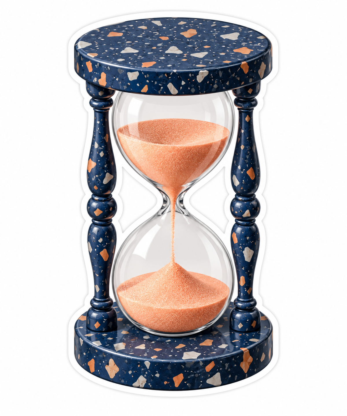 Navy Terrazzo Hourglass with Peach Sand Vinyl Decal Stickers