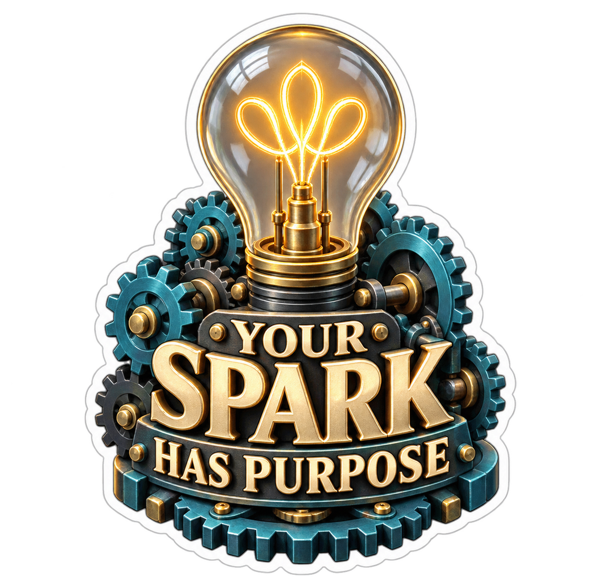 Glowing Bulb and Teal Gears Art Vinyl Decal Stickers