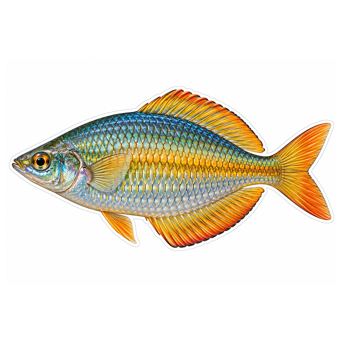 Blue Gold Rainbowfish with Orange Fins Art Vinyl Decal Stickers