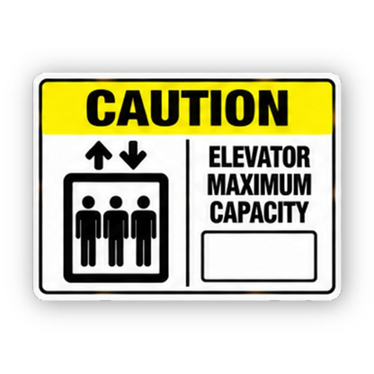 Yellow Elevator Capacity Three Figures Panel Vinyl Decal Stickers