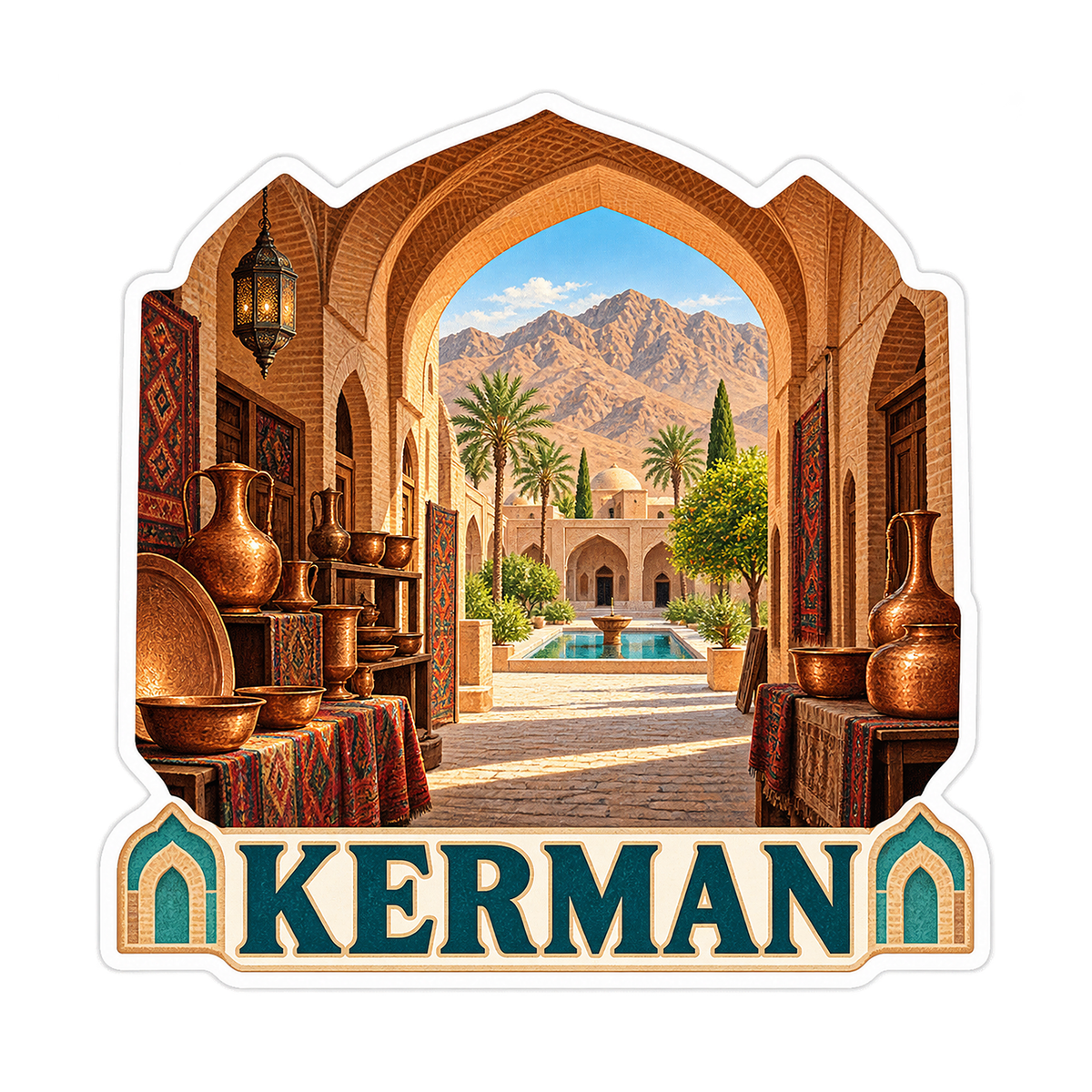 Kerman Copper Bazaar Courtyard Art Vinyl Decal Stickers
