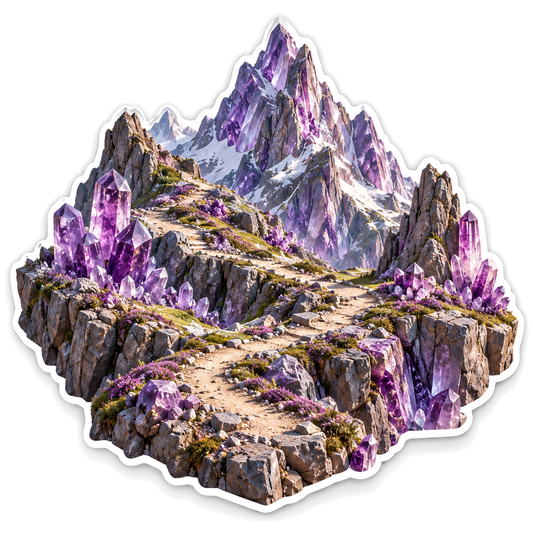 Purple Crystal Mountain Pass with Winding Path Vinyl Decal Stickers