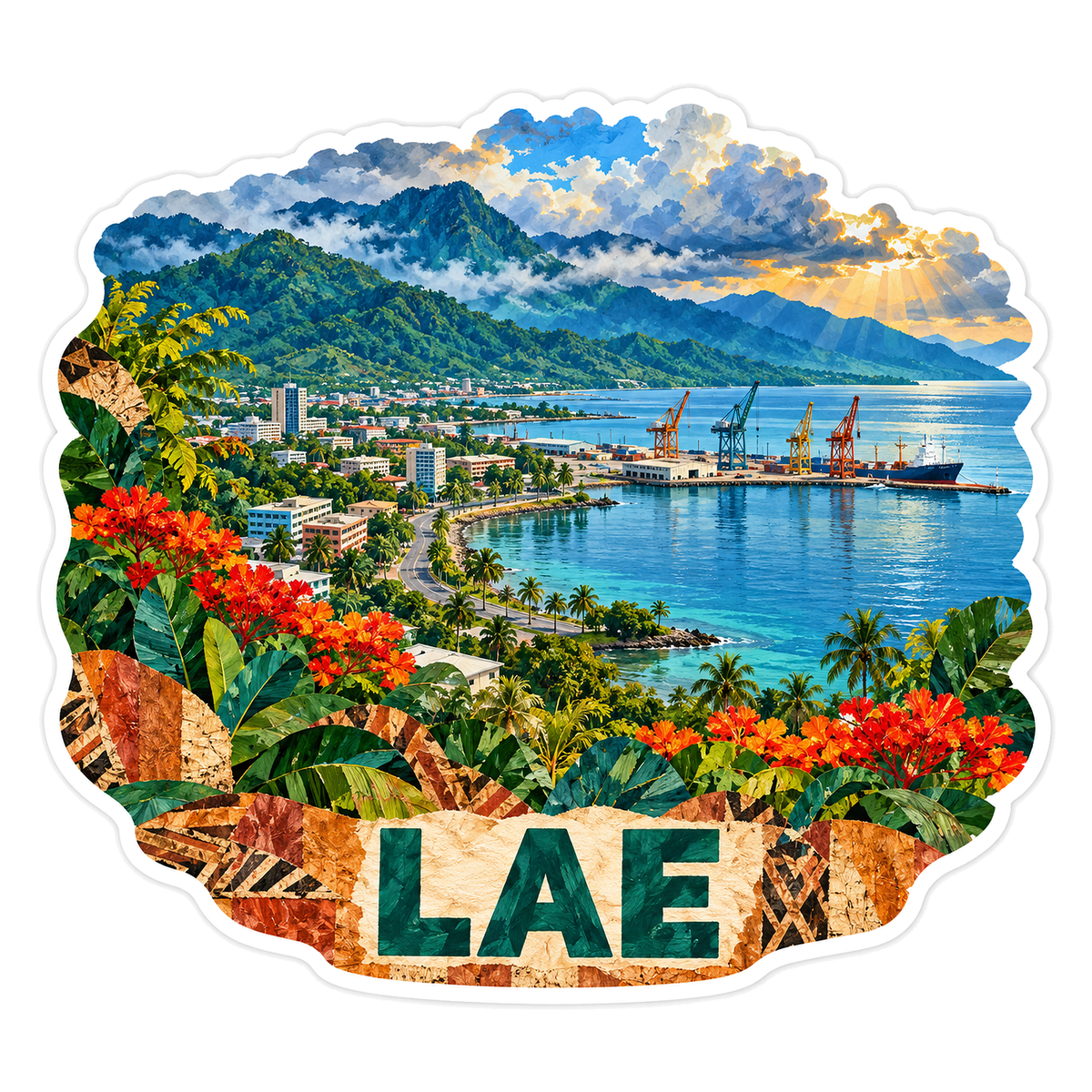 Lae Tropical Port Mountain Bay Art Vinyl Decal Stickers