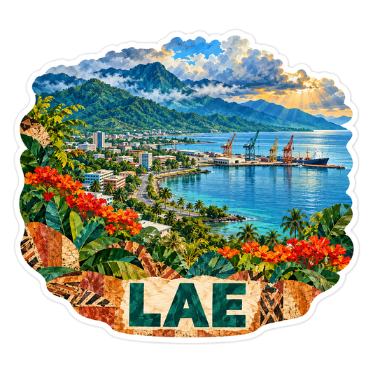 Lae Tropical Port Mountain Bay Art Vinyl Decal Stickers