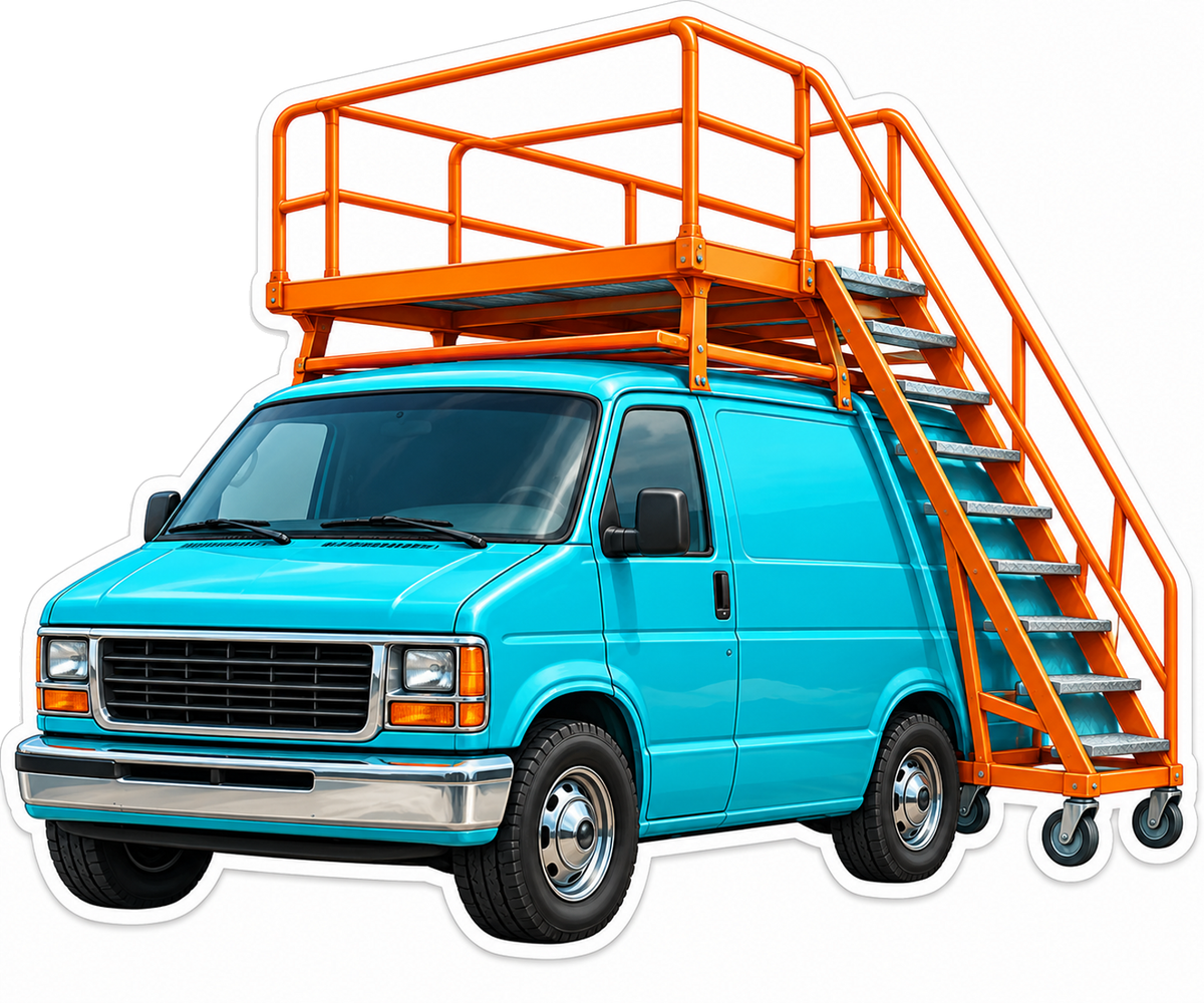 Teal Van Orange Rolling Ladder Art Vinyl Decal Stickers