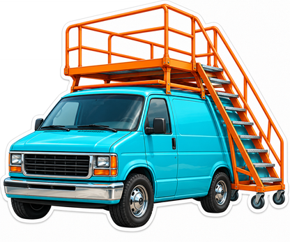 Teal Van Orange Rolling Ladder Art Vinyl Decal Stickers