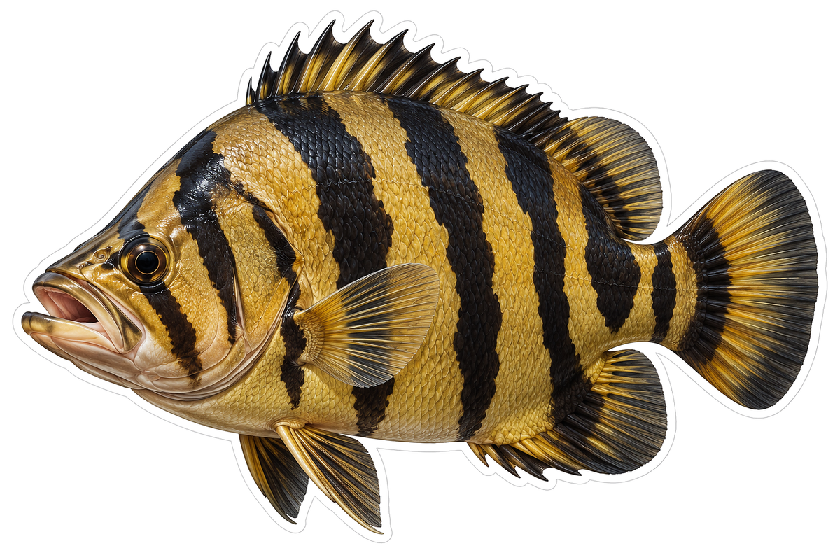Golden Fish with Bold Black Vertical Bands Vinyl Decal Stickers