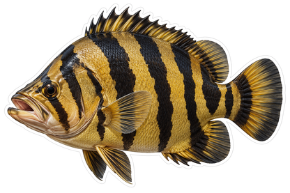 Golden Fish with Bold Black Vertical Bands Vinyl Decal Stickers