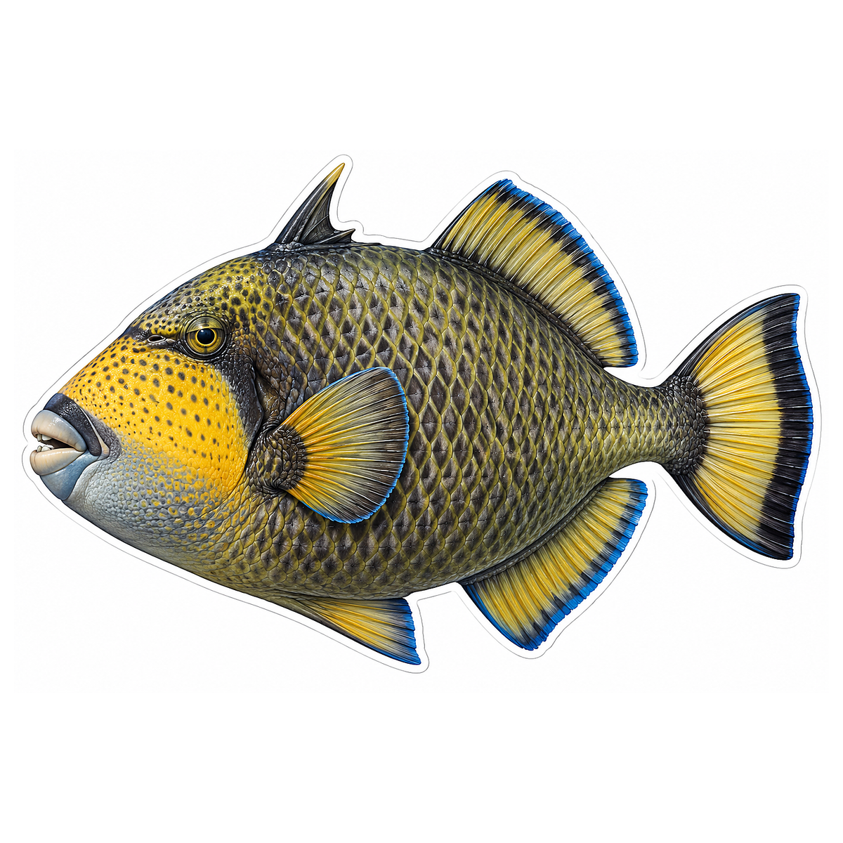 Yellow and Olive Triggerfish Art Vinyl Decal Stickers