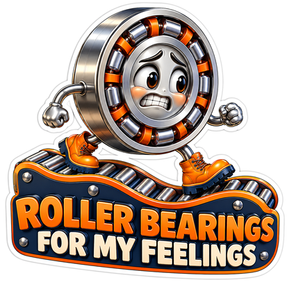 Worried Roller Bearing Mascot on Metal Tracks Vinyl Decal Stickers