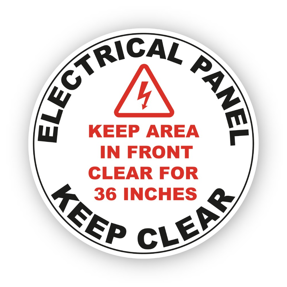 White Electrical Panel Keep Clear Circle Vinyl Decal Stickers
