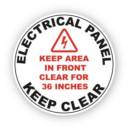 White Electrical Panel Keep Clear Circle Vinyl Decal Stickers