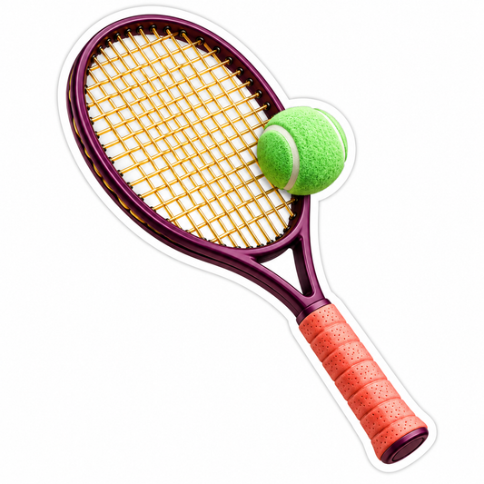 Plum Tennis Racket and Green Ball Vinyl Decal Stickers
