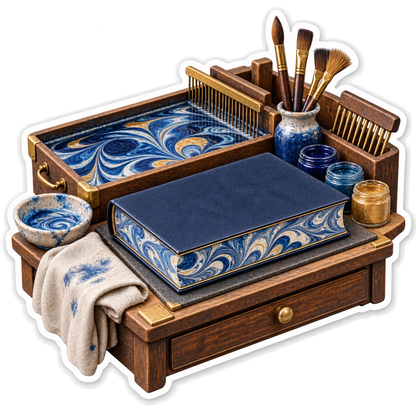Blue Marbled Book Edge Painting Workbench Vinyl Decal Stickers