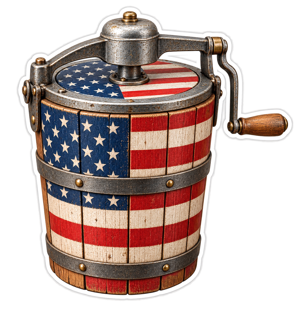 USA Flag Wooden Hand Crank Barrel Vinyl Decal Stickers