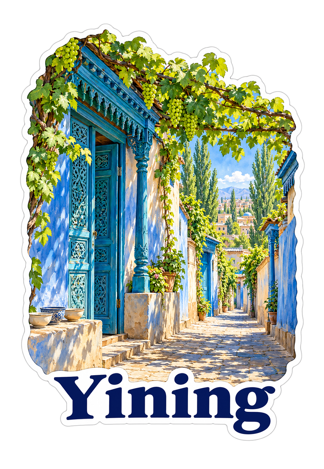 Yining Blue Courtyard Vine Lane Art Vinyl Decal Stickers