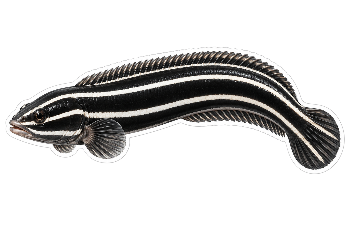 Black White Striped Fish with Curved Tail Art Vinyl Decal Stickers