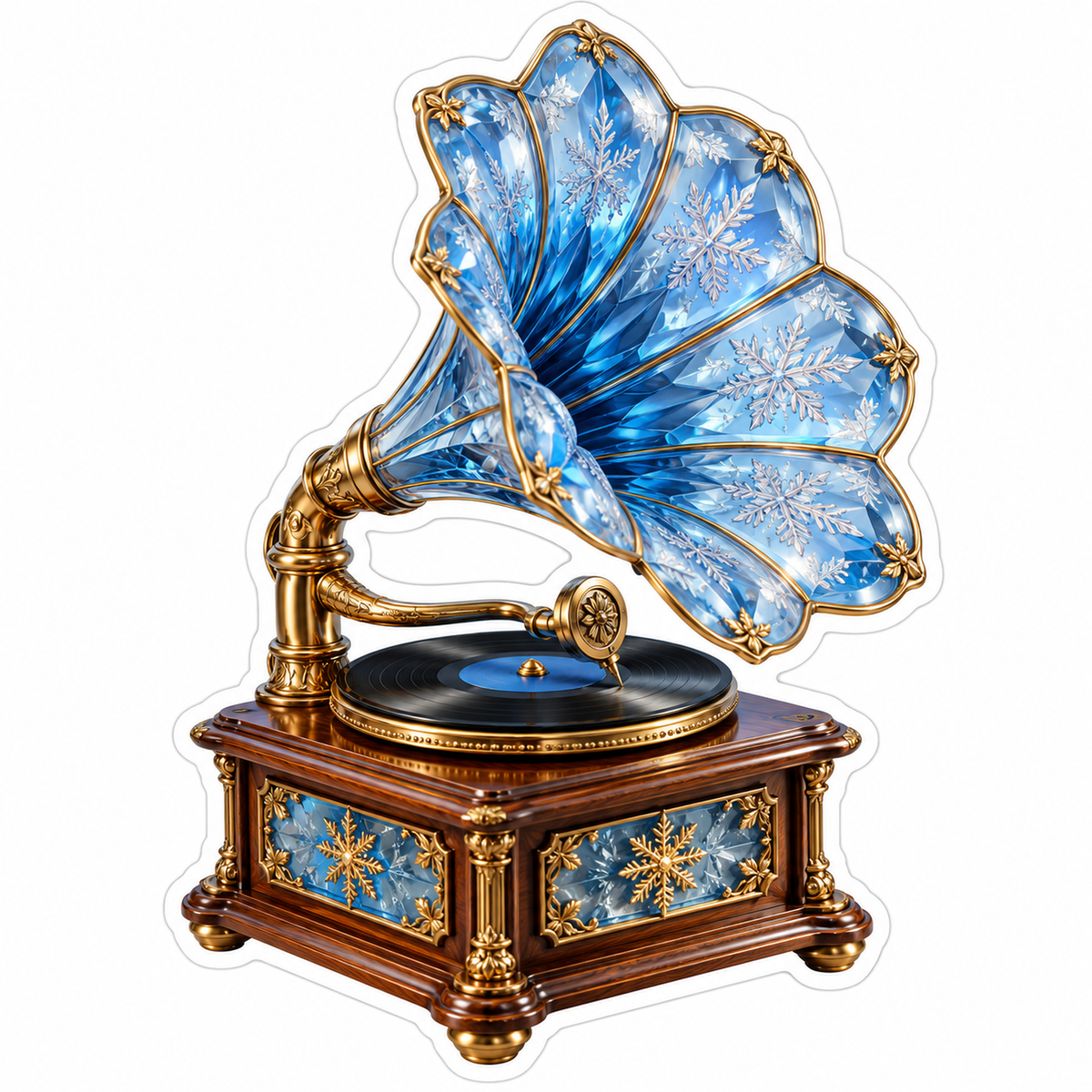 Blue Snowflake Horn on Golden Gramophone Vinyl Decal Stickers
