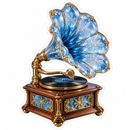 Blue Snowflake Horn on Golden Gramophone Vinyl Decal Stickers