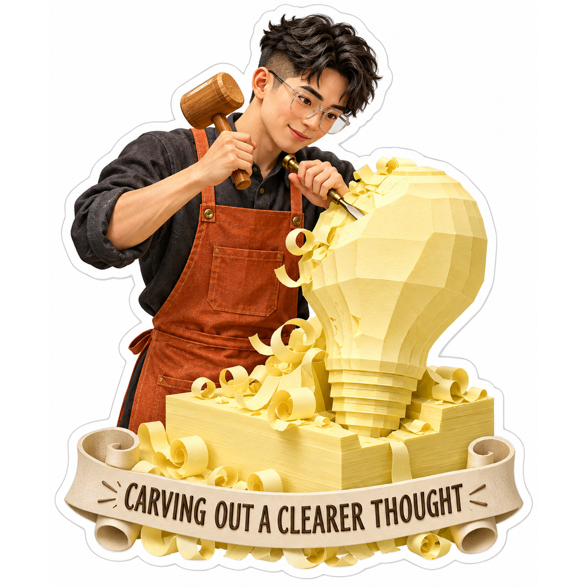 Woodworker Carving Light Bulb Art Vinyl Decal Stickers