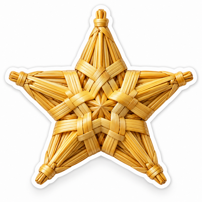 Golden Woven Straw Five Point Star Vinyl Decal Stickers
