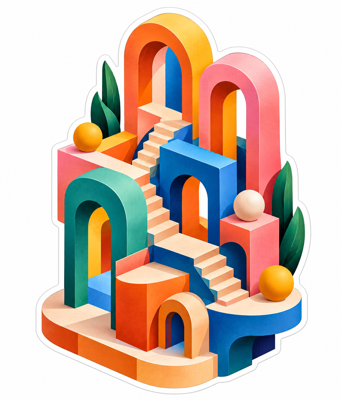 Colorful Geometric Arches and Stairways Vinyl Decal Stickers