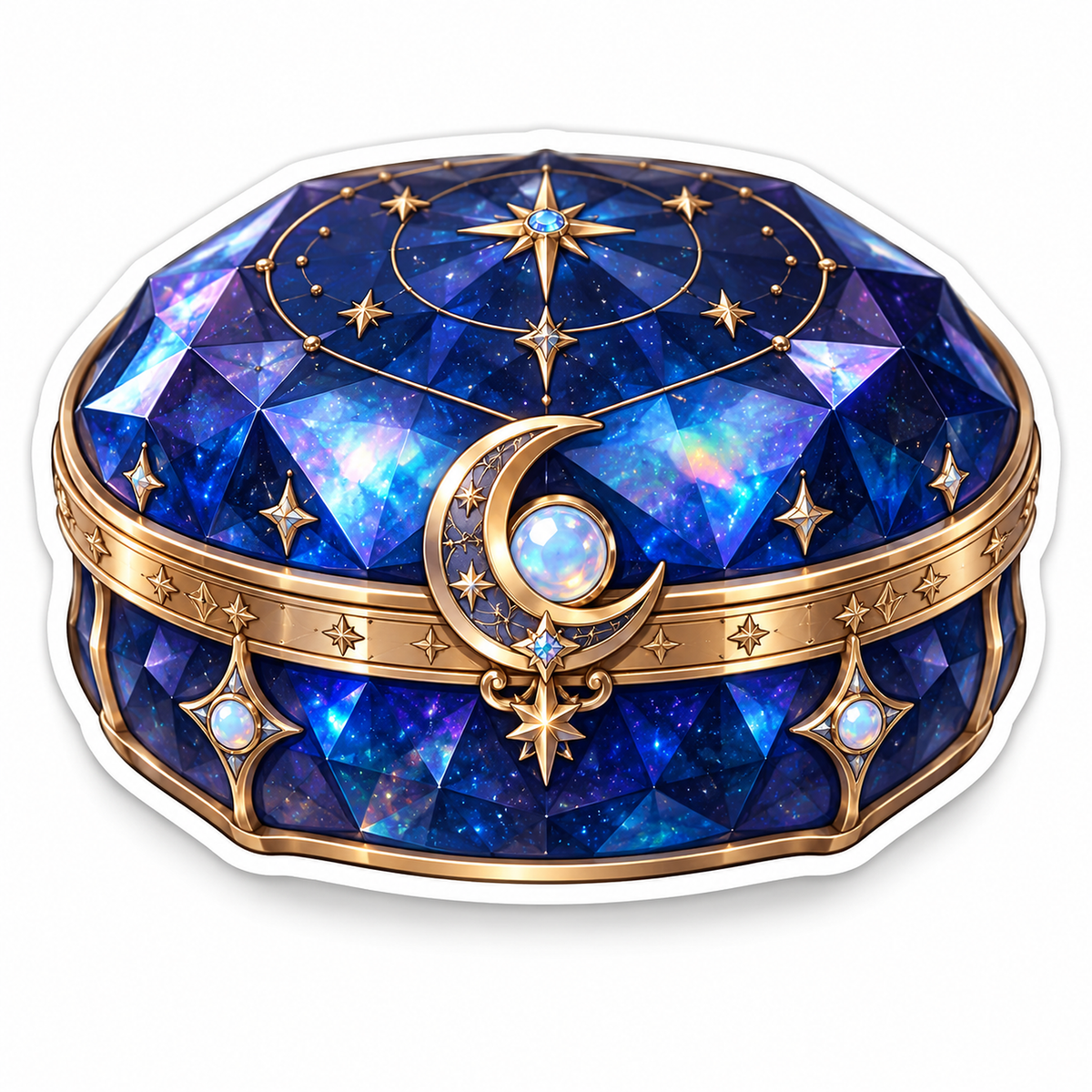 Blue Crystal Oval Box with Gold Moon and Stars Vinyl Decal Stickers