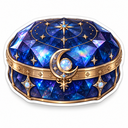 Blue Crystal Oval Box with Gold Moon and Stars Vinyl Decal Stickers