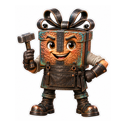 Copper Present Box Craftsperson with Hammer Vinyl Decal Stickers