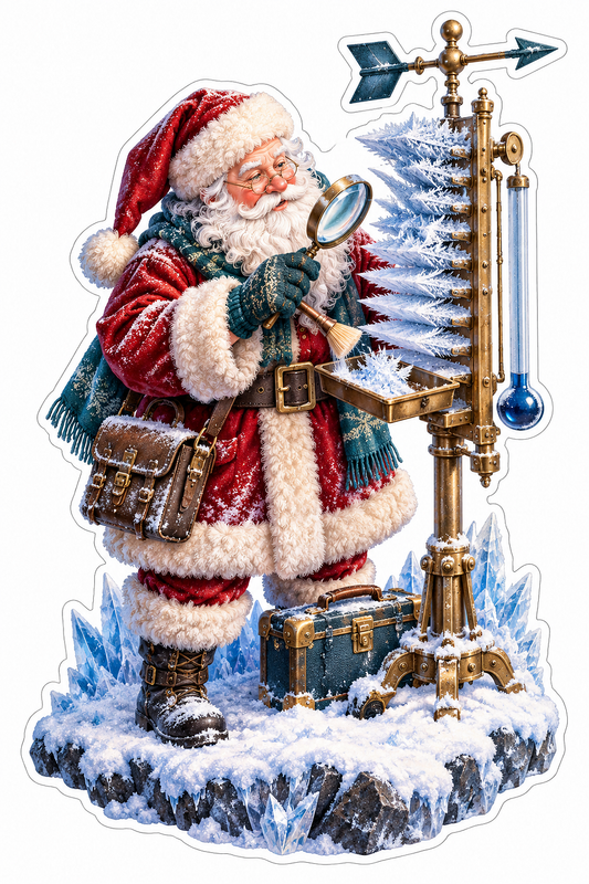 Santa Inspecting Frosted Blue Arrow Stand Vinyl Decal Stickers