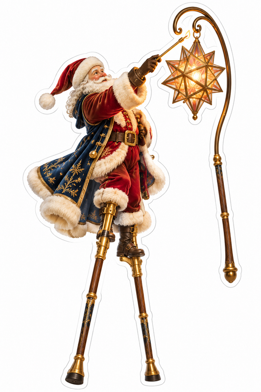 Santa Tall Stilts Golden Star Lantern Vinyl Decal Stickers