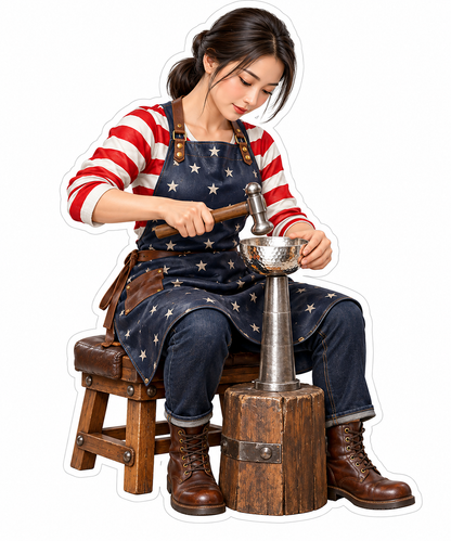Patriotic Silversmith Hammering Metal Bowl Vinyl Decal Stickers