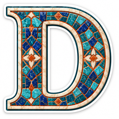 Turquoise Mosaic Letter D with Cream Edge Art Vinyl Decal Stickers