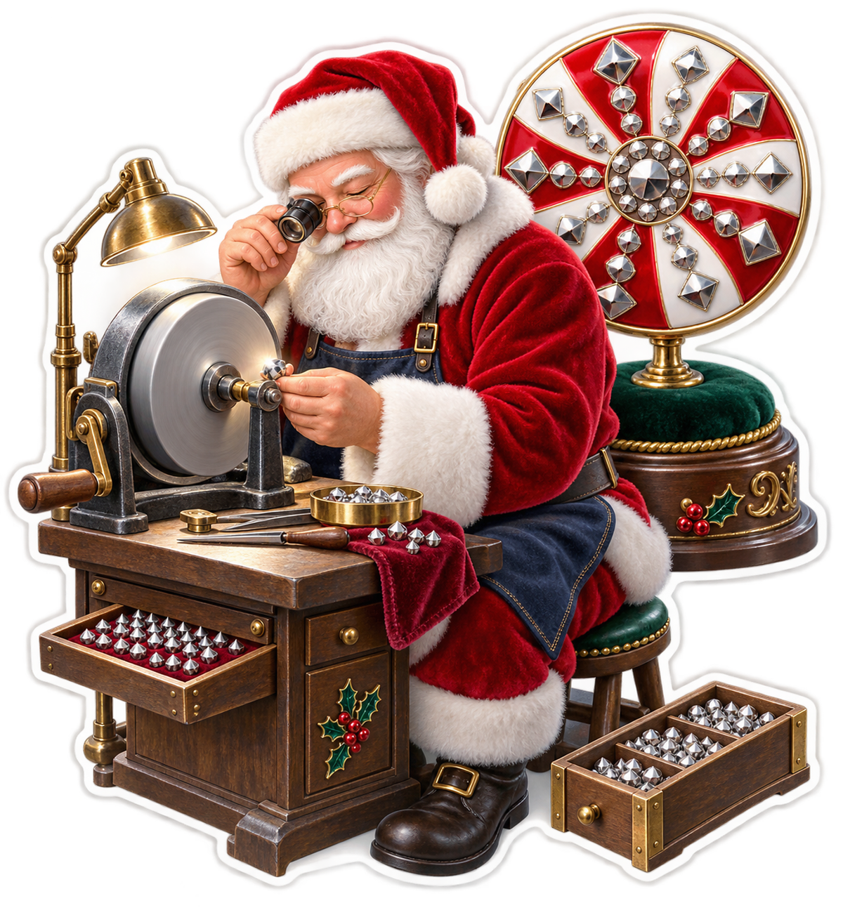 Santa Polishing Shiny Metal Buttons Art Vinyl Decal Stickers