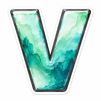 Seafoam Watercolor Charcoal Border Letter V Vinyl Decal Stickers