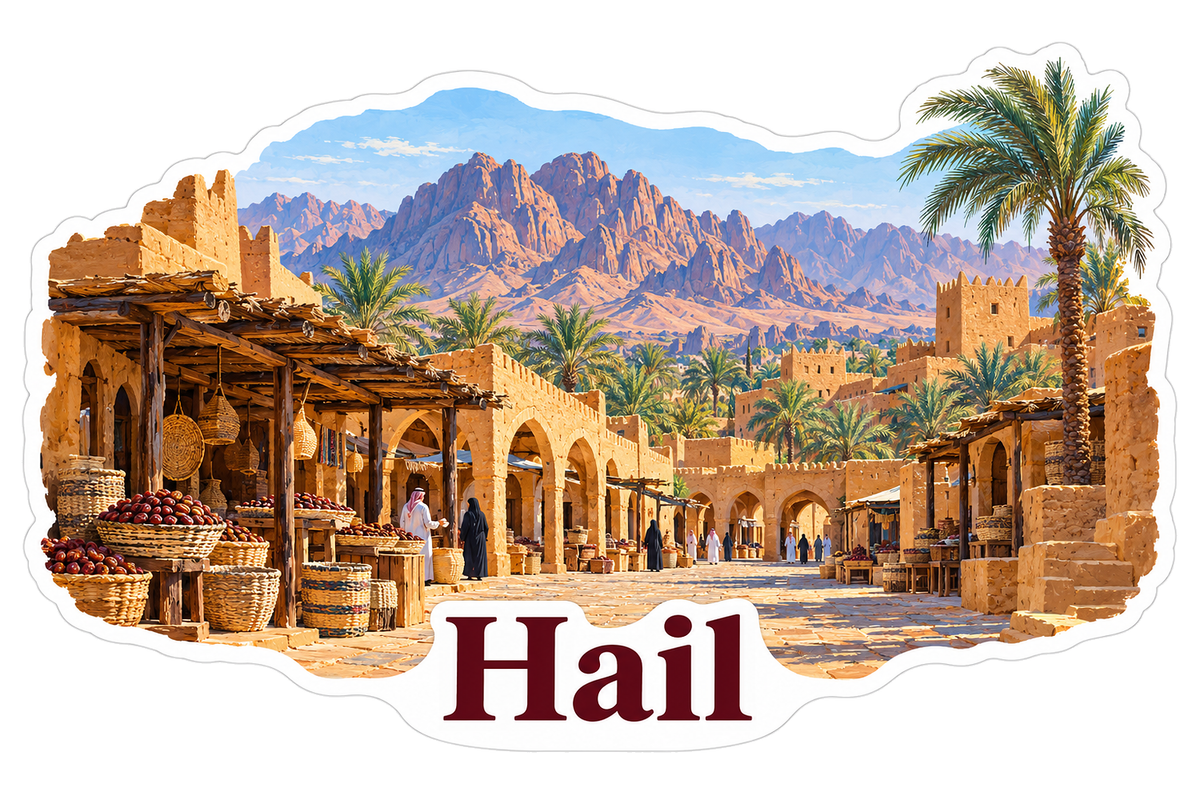 Hail Ochre Market and Mountains Art Vinyl Decal Stickers