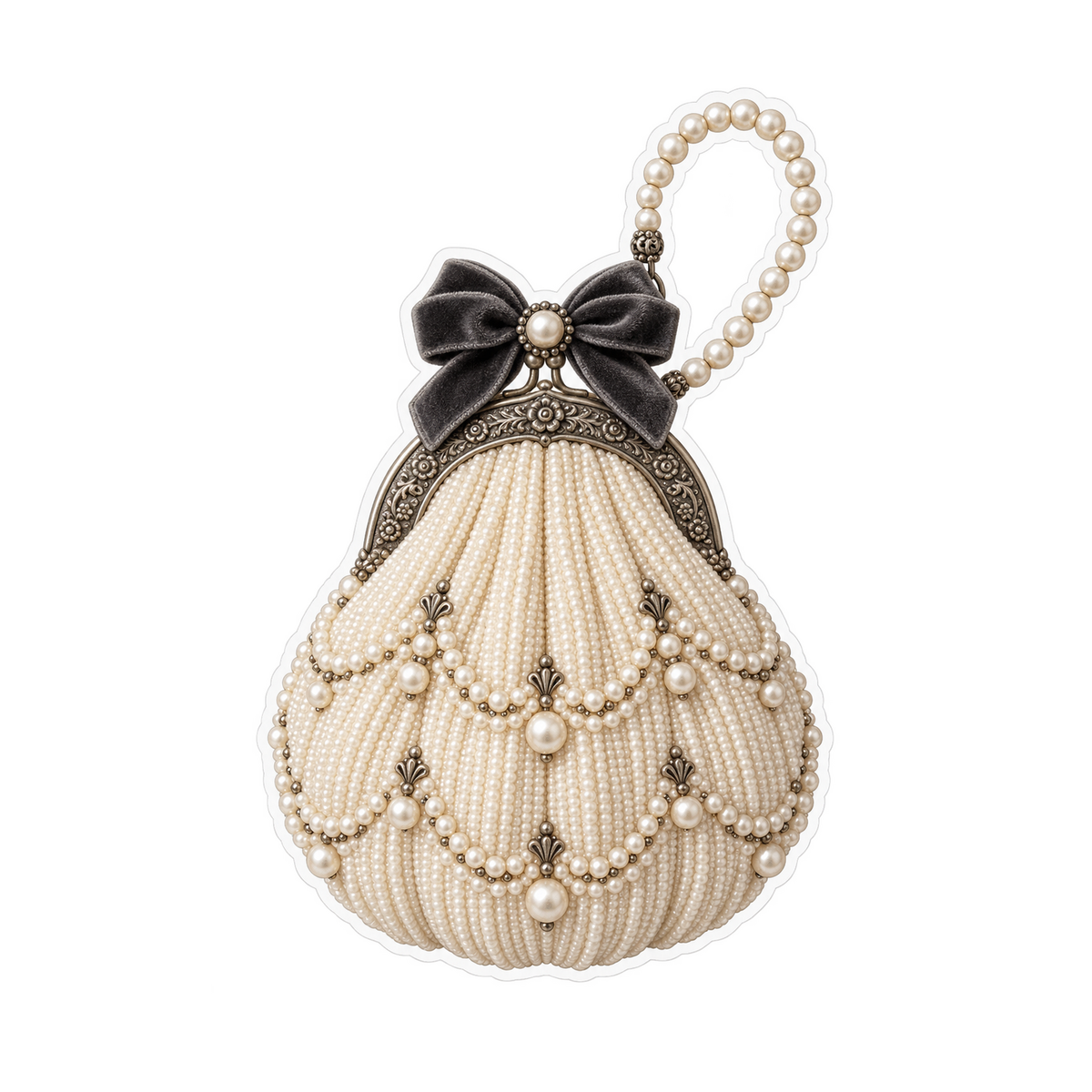 Ivory Beaded Purse with Black Bow Vinyl Decal Stickers