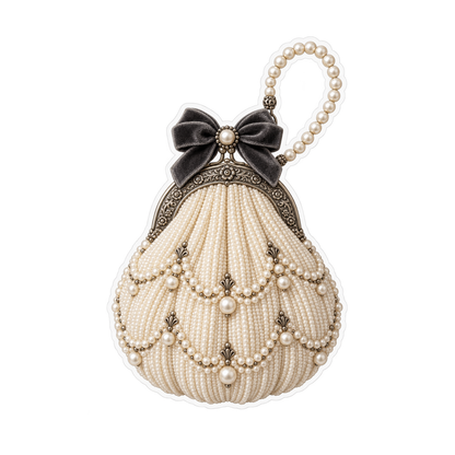 Ivory Beaded Purse with Black Bow Vinyl Decal Stickers