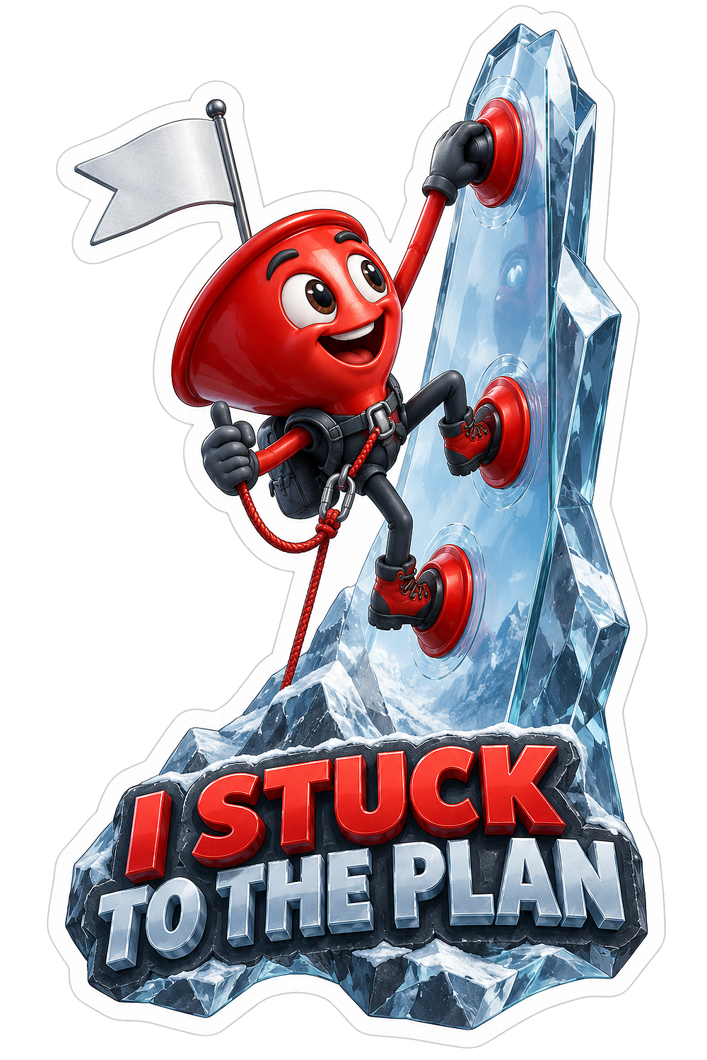 Red Suction Cup Ice Climber Art Vinyl Decal Stickers