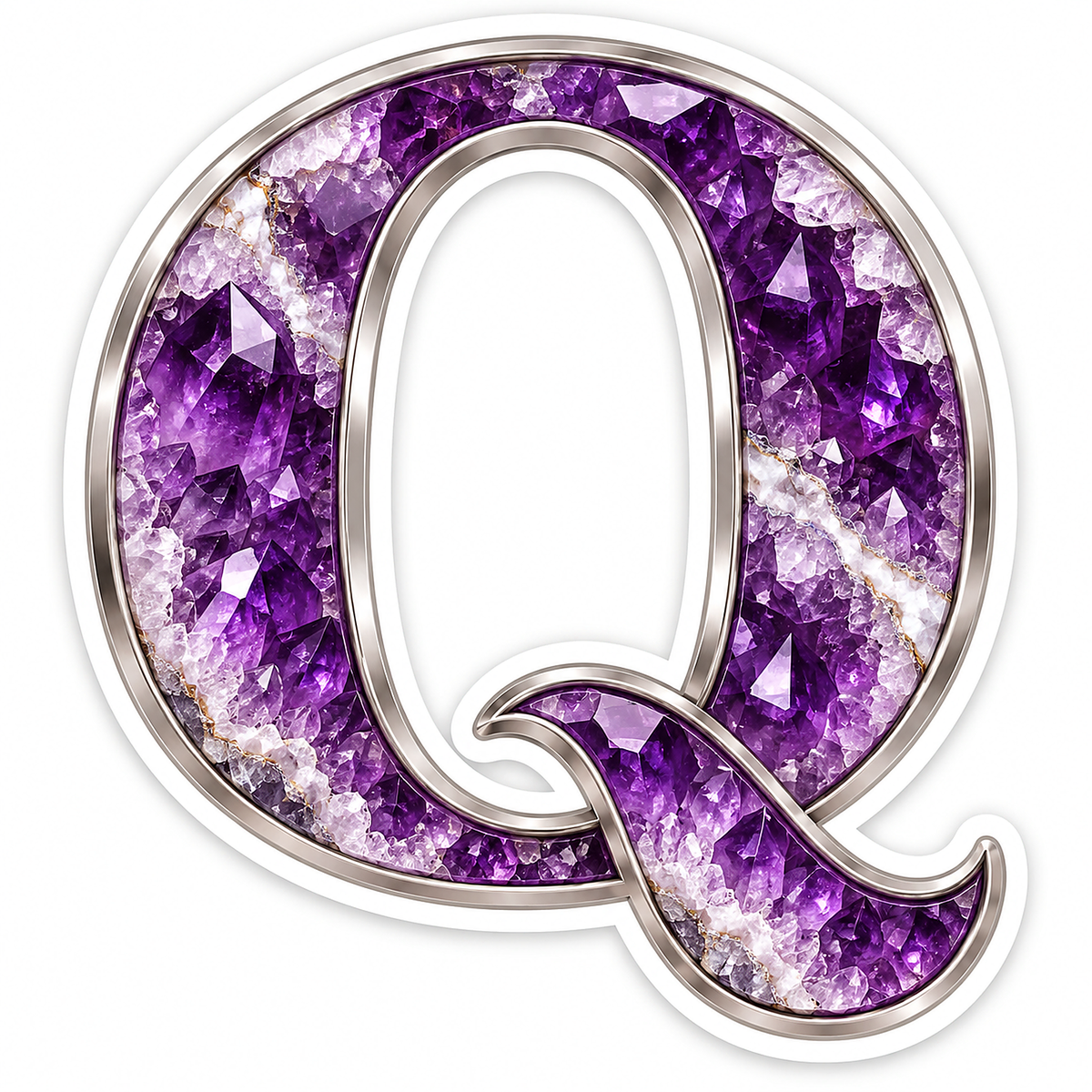 Purple Geode Letter Q with Silver Edge Art Vinyl Decal Stickers