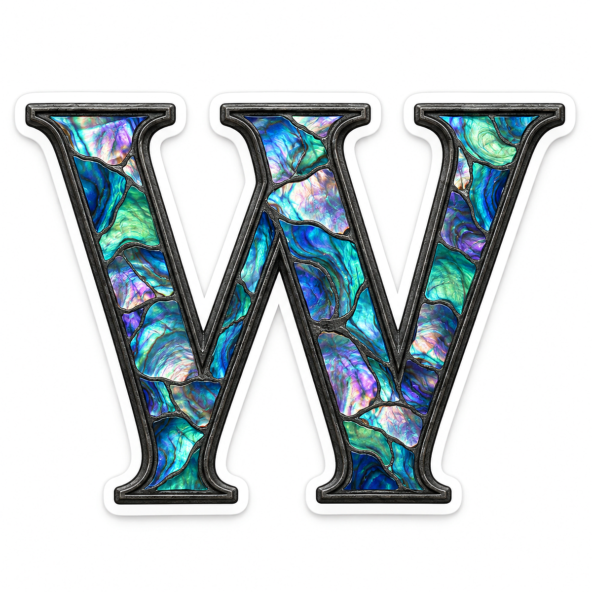 Iridescent Shell Mosaic Letter W Dark Edge Vinyl Decal Stickers