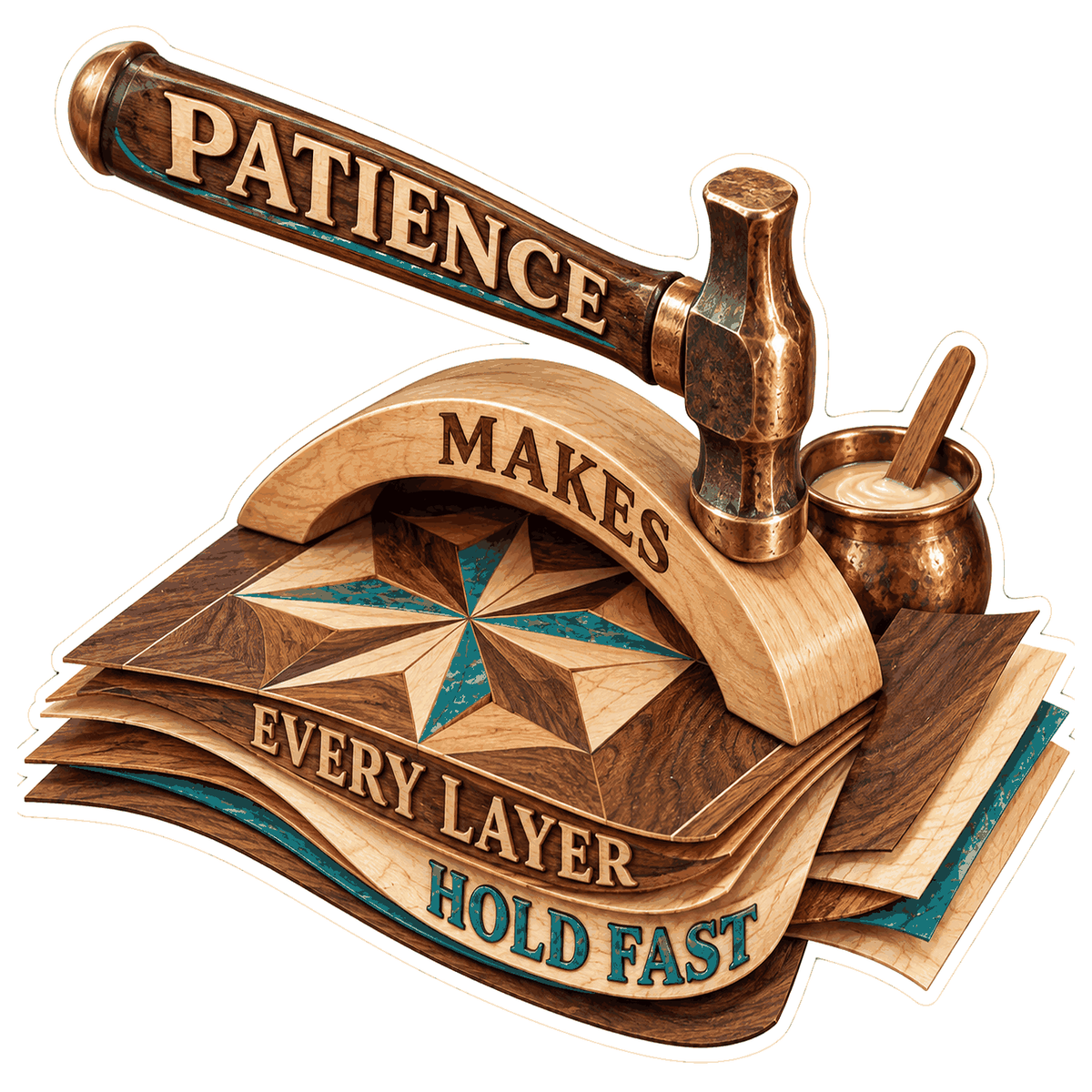 Patience Hammer on Layered Wood Art Vinyl Decal Stickers