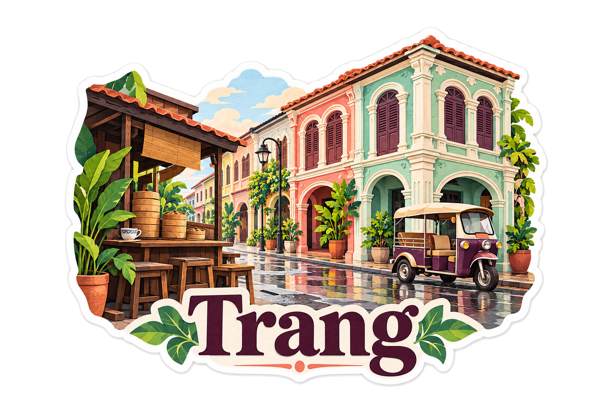 Trang Pastel Shop Houses and Rainy Street Vinyl Decal Stickers
