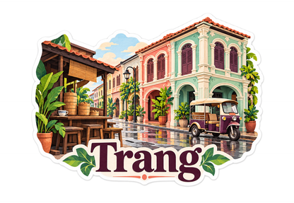 Trang Pastel Shop Houses and Rainy Street Vinyl Decal Stickers