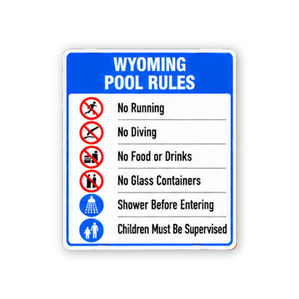 Blue Wyoming Pool Rules Icon List Vinyl Decal Stickers